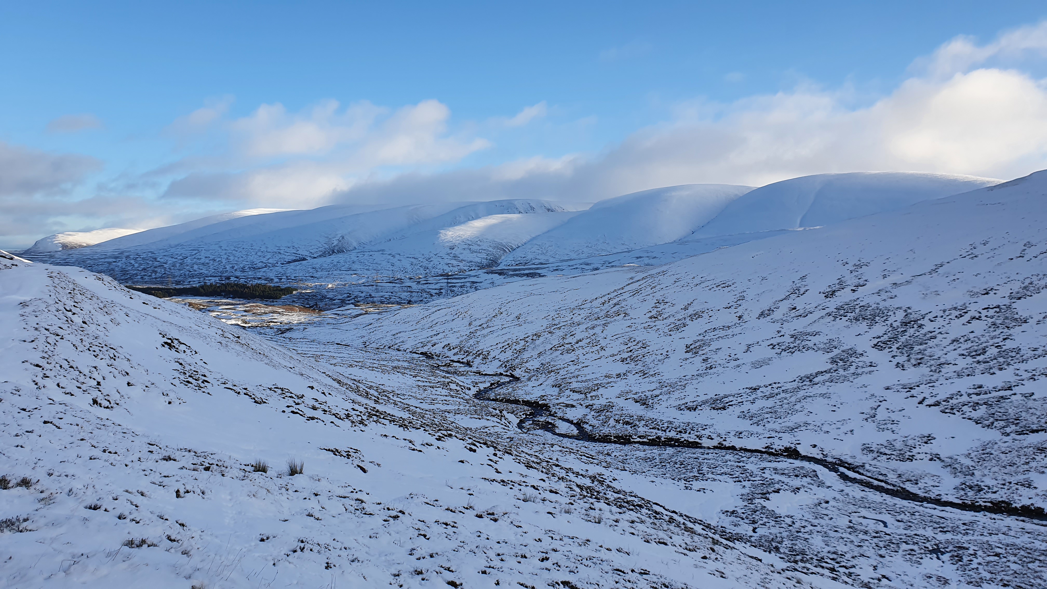 Snow on the East Drumochter Hills..